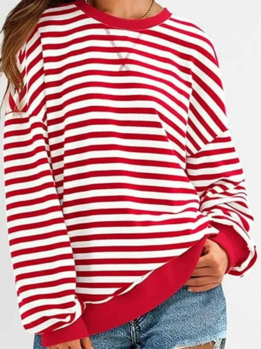 Red & White Striped Oversized Sweatshirt